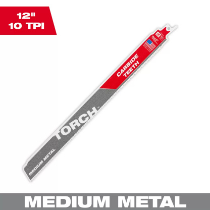 Milwaukee 48-00-5253 12" x 10 TPI The Torch Carbide SAWZALL Blade for Medium Metal