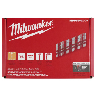Milwaukee MDP8D-2000 8D 2-1/4” x .131” Collated Duplex Nails, Box 2000