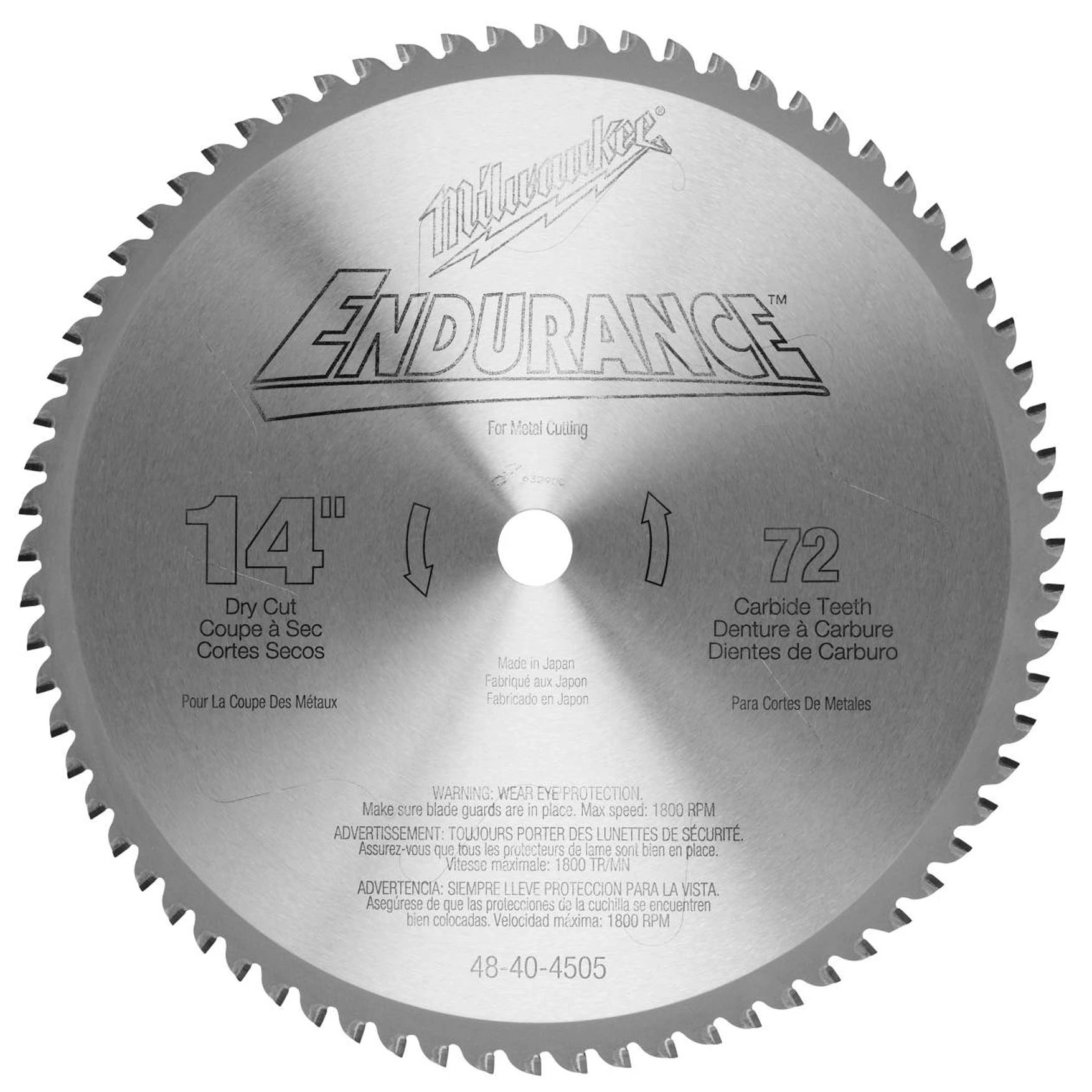 Milwaukee 48-40-4505 14 in. 72 Tooth Dry Cut Carbide Tipped Circular Saw  Blade Adam's Tarp  Tool Ltd