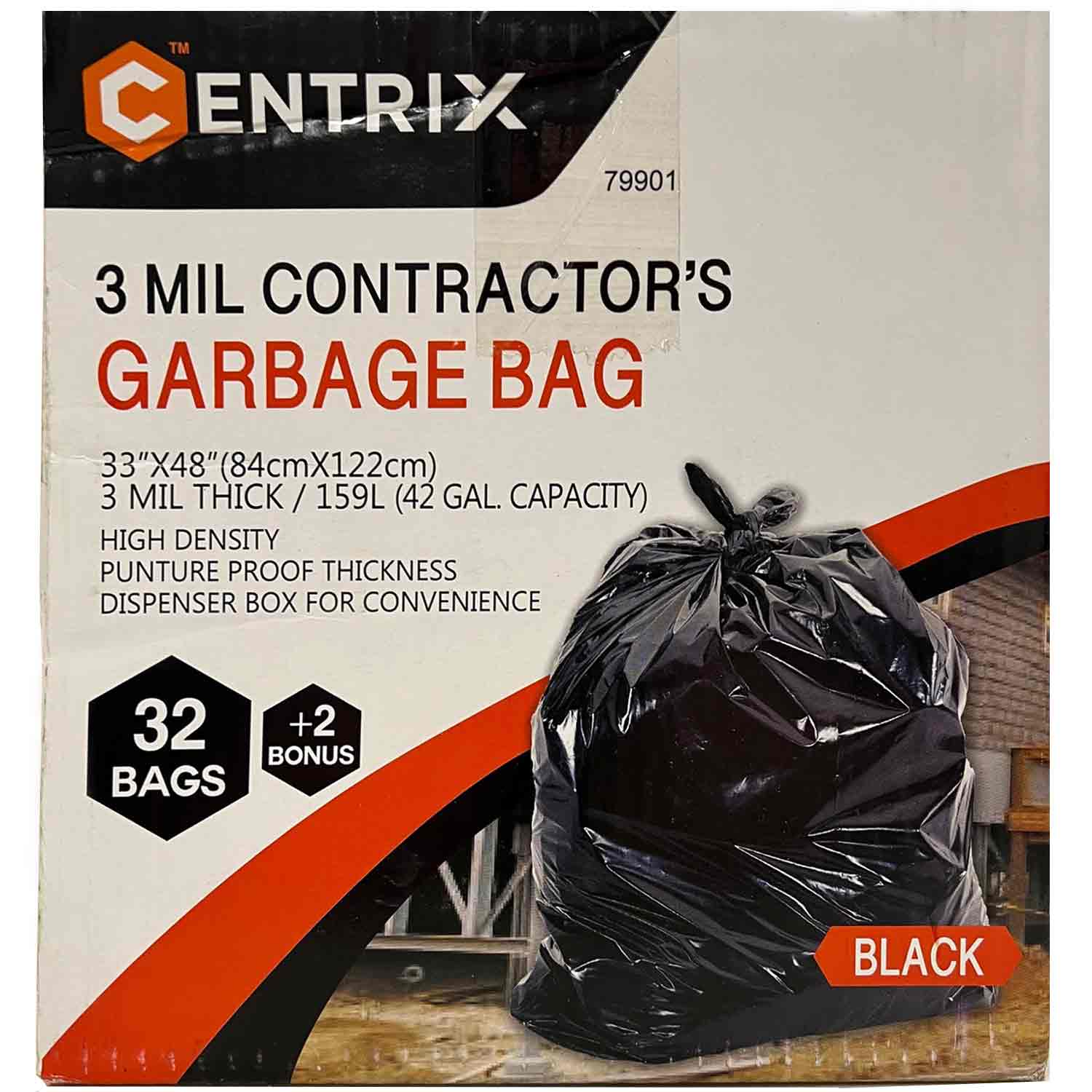 Contractor Debris Bags 33x48, Black 3 mil