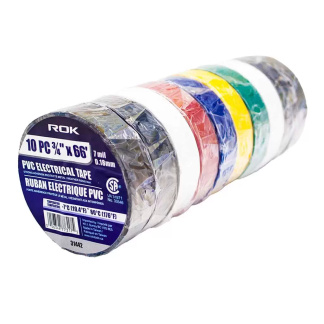 ROK 31442 10 PC 3/4" PVC Electrical Tape - Assorted Colors