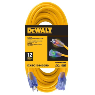 Dewalt DXEC17443050 50' 12/3 High-Vis Yellow Lighted CGM Extension Cord